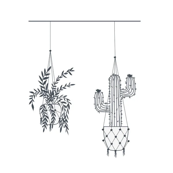 Plantes d'intérieur sur macramé cintres icône — Image vectorielle