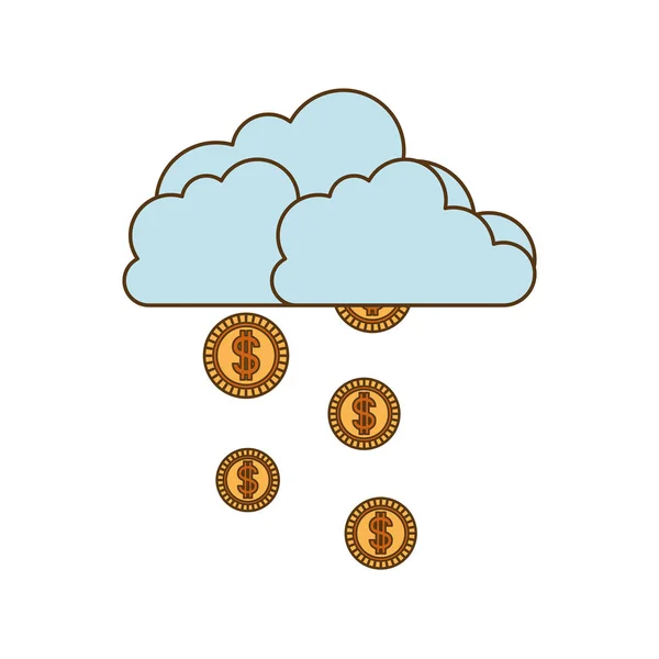 Nube con lluvia de monedas icono aislado — Archivo Imágenes Vectoriales