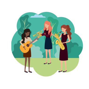 Peyzaj müzik aletleri ile kadınlar