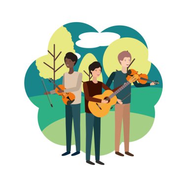 Peyzaj müzik aletleri ile erkekler