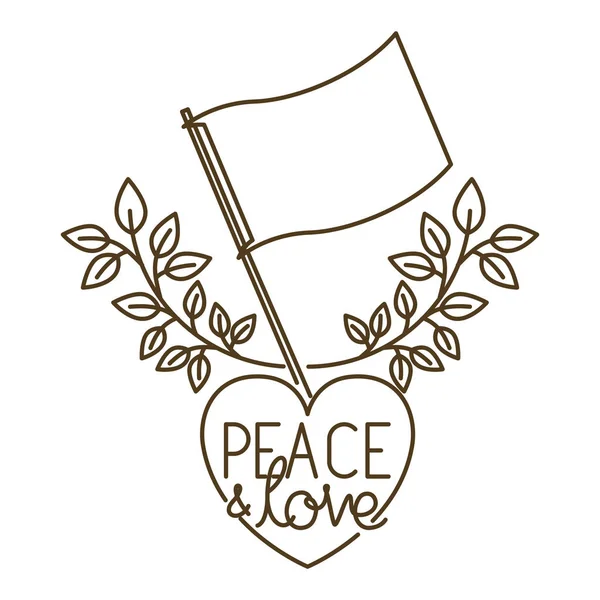 Pokój i miłość z sercem na białym tle ikona — Wektor stockowy