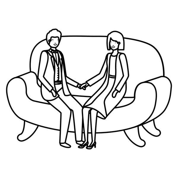 Zakelijke paar zitten in sofa avatar karakter — Stockvector