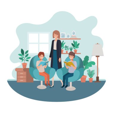 anne ve oğulları sandalye avatar karakteri oturan