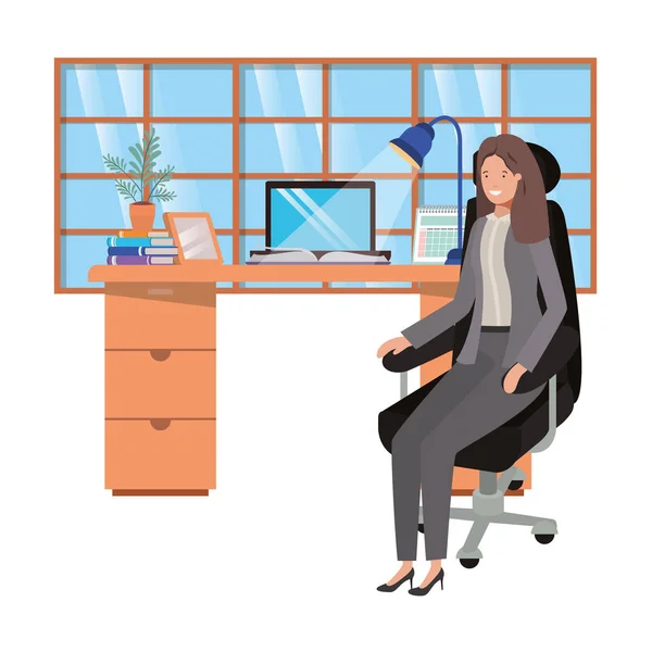 Mulher que trabalha no escritório avatar personagem —  Vetores de Stock