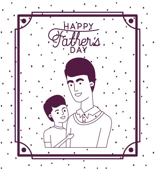 お父さんと息子のキャラクターと幸せな父親の日カード — ストックベクタ
