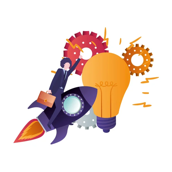 Businessman mounted on rocket avatar character — Stock Vector