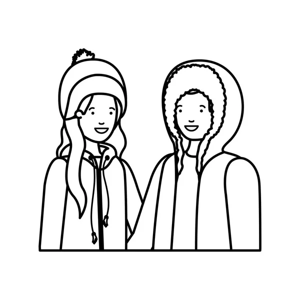 Пара с персонажем зимней одежды аватар — стоковый вектор