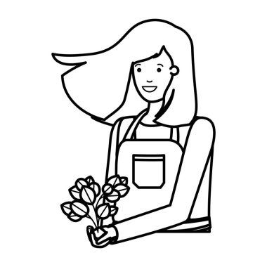 Bitki avatarı karakterli genç kadın bahçıvan.