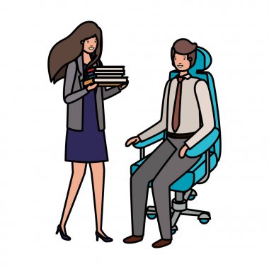 adam ofis sandalye ve kitap ile kadın oturan