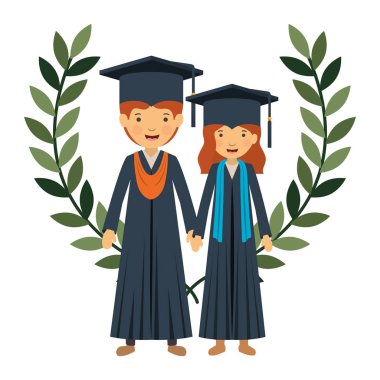 çelenk taç ile çift mezunları