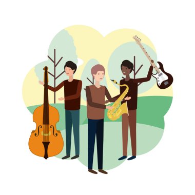 Peyzaj müzik aletleri ile erkekler