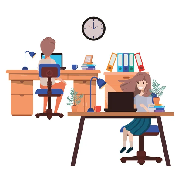 Ζευγάρι που εργάζεται στο χαρακτήρα avatar του Office — Διανυσματικό Αρχείο