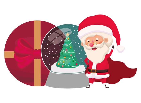 Kerstman met kristallen bol en geschenk doos — Stockvector