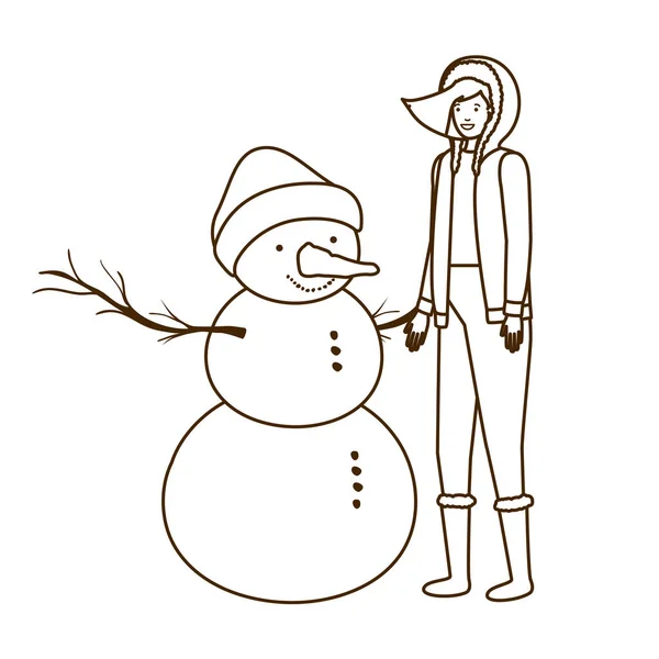 Donna con personaggio avatar pupazzo di neve — Vettoriale Stock