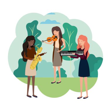 Peyzaj müzik aletleri ile kadınlar