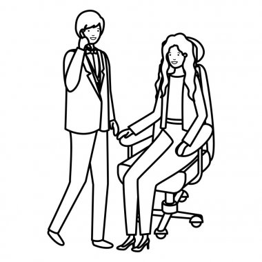 ofis sandalye ve adam ayakta oturan kadın