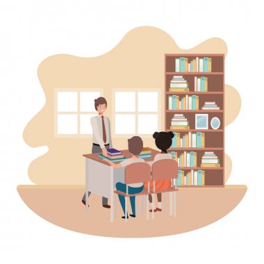 Öğrenciler avatar karakteri ile sınıfta öğretmen