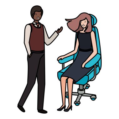 ofis sandalye ve adam ayakta oturan kadın