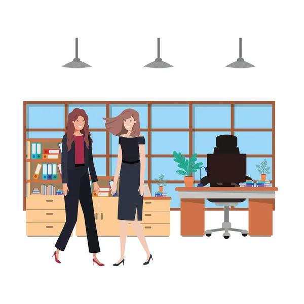 Mujeres de negocios en la oficina de trabajo carácter avatar — Archivo Imágenes Vectoriales