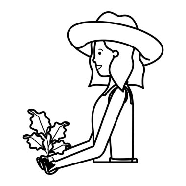 Bitki avatarı karakterli genç kadın bahçıvan.