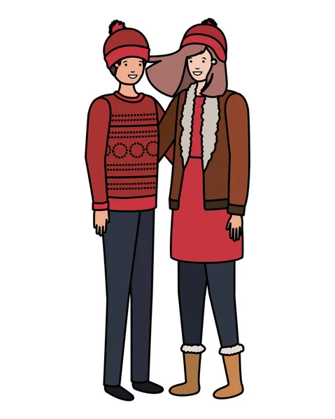 Pareja con carácter avatar ropa de invierno — Vector de stock