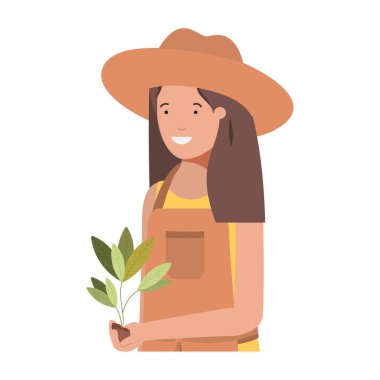 Bitki avatarı karakterli genç kadın bahçıvan.