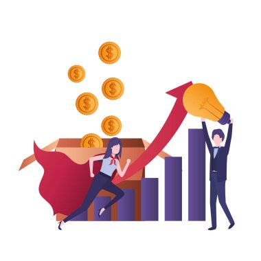 Bar grafik avatar karakter ile iş çift