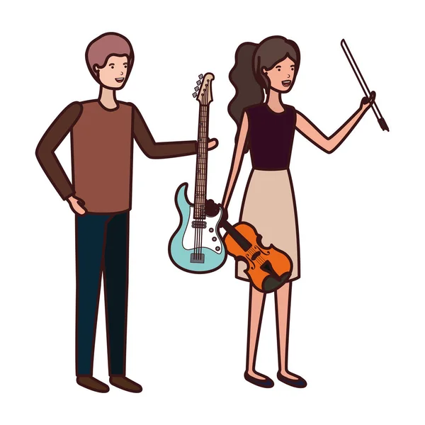 Ζευγάρι με μουσικά όργανα χαρακτήρα avatar — Διανυσματικό Αρχείο