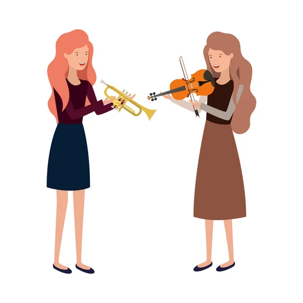Kobiety z instrumentami muzycznymi charakter — Wektor stockowy