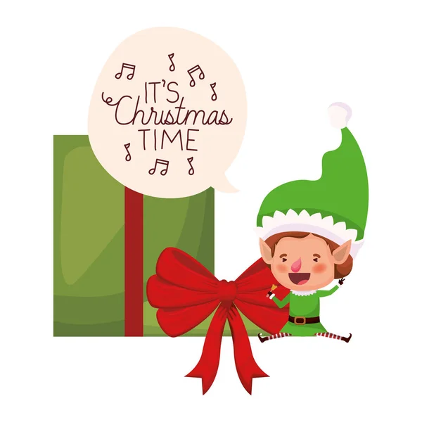 Elf met geschenkdoos avatar karakter — Stockvector