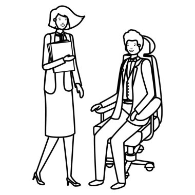 adam ofis sandalye ve kitap ile kadın oturan