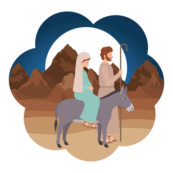 Maagd Maria in muilezel en Saint Joseph — Stockvector