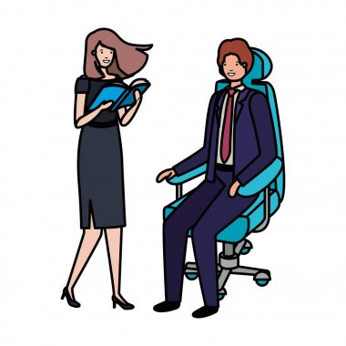 adam ofis sandalye ve kitap ile kadın oturan