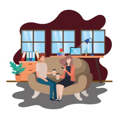 iş ofisinde akıllı telefon kullanan çift