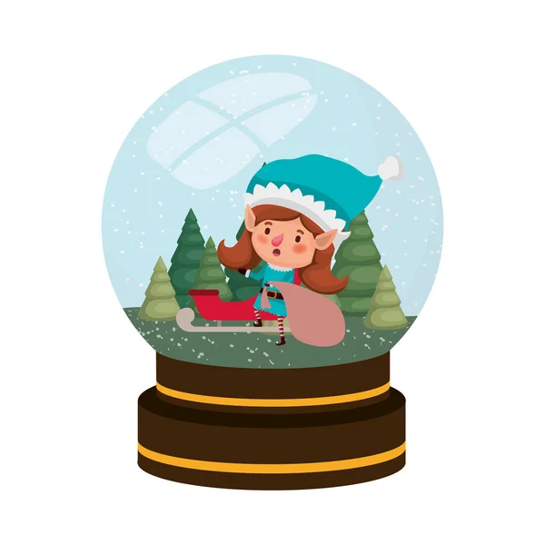 Elves woman with sleigh crystal ball avatar chatacter — Stock Vector