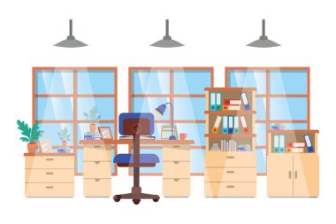 ofis masası ve kitap izole simgesi ile raf