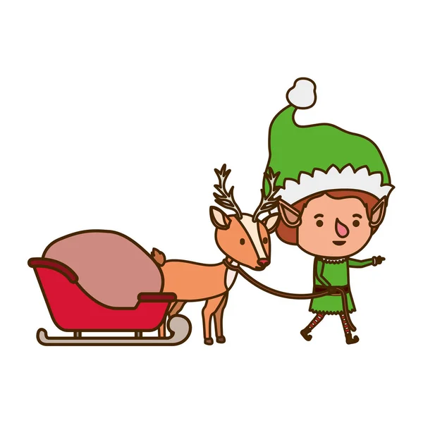 Elf with sleigh avatar chatacter — Stock Vector