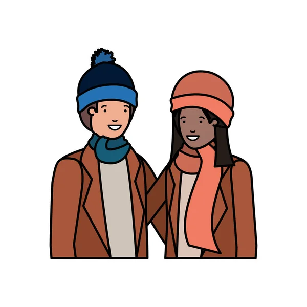 Couple avec des vêtements d'hiver avatar personnage — Image vectorielle