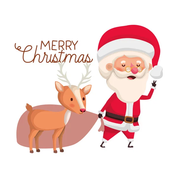 圣诞老人与驯鹿和快乐的圣诞头像字符 — 图库矢量图片