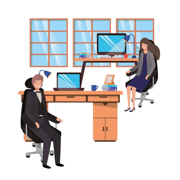 Пара бізнесу в робочому кабінеті аватара персонажа — стоковий вектор