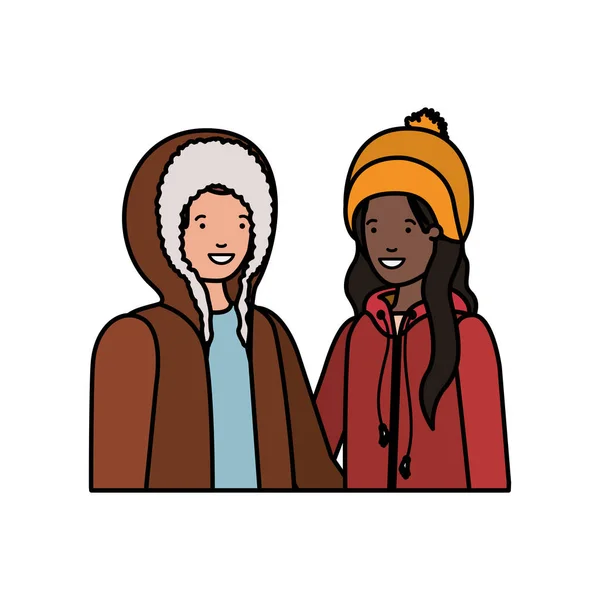 Kış giysileri avatar karakter ile çift — Stok Vektör