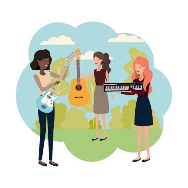 Peyzaj müzik aletleri ile kadınlar