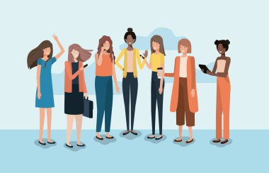 akıllı telefon kullanarak ve kahve içme kadın grubu