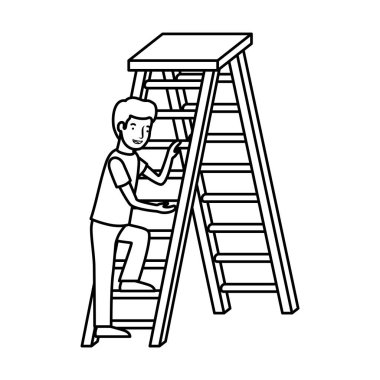 Ahşap merdiven avatar karakter ile adam