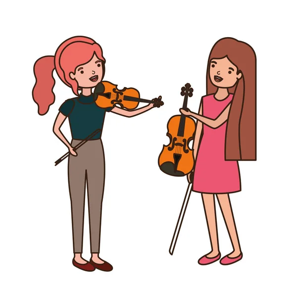 Mulheres com instrumentos musicais caráter — Vetor de Stock