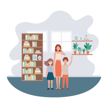 oturma odası avatar karakteri anne ve çocuklar