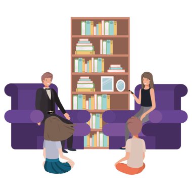 Çocuklar avatar karakter ile ebeveynler çift