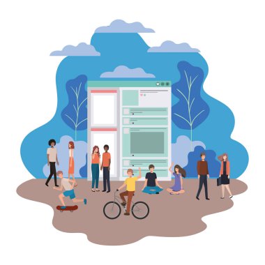 avatar karakter yürüyen insan grupları ile sosyal ağ profili