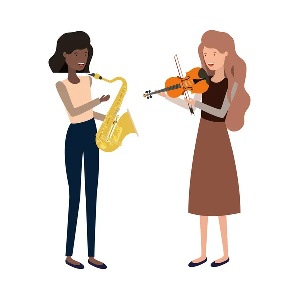 Frauen mit Musikinstrumenten-Charakter — Stockvektor