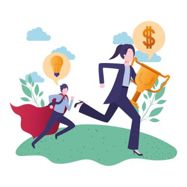 kahraman pelerin ve simgeler seti ile iş çift